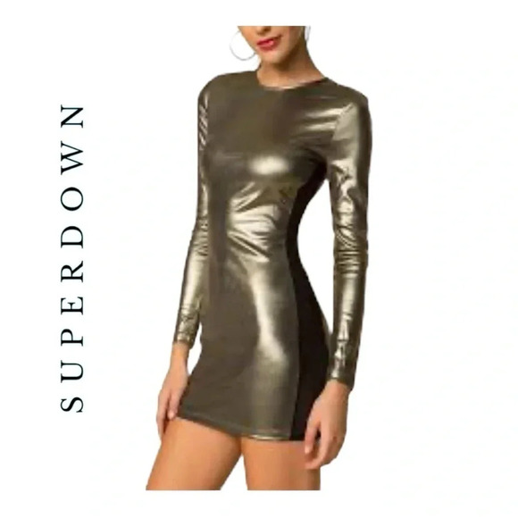 1894. SUPERDOWN MARIANNA MESH MINI DRESS SIZE SMALL METALLIC GOLD‎ IN COLOR - Picture 1 of 12